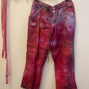 Red Tie Dyed linen capris